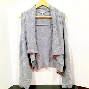 J. JILL Gray Knit Short Sleeve Cardigan Size Medium Cable Knit Chunky Open Front